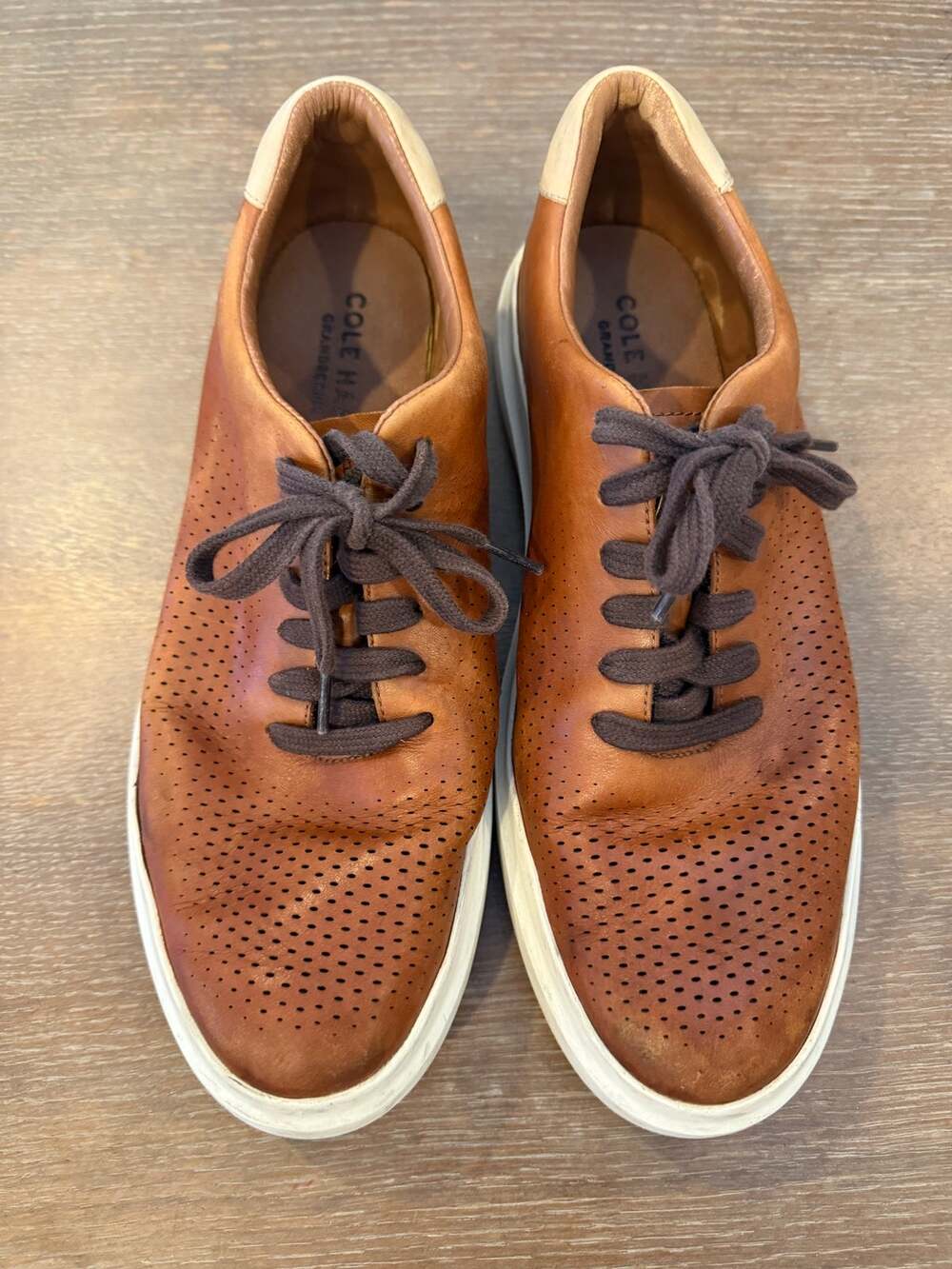 Cole Haan Grandpro Rally Laser Cut Shoes Sneakers Tan/Ivory Men Size 11.5